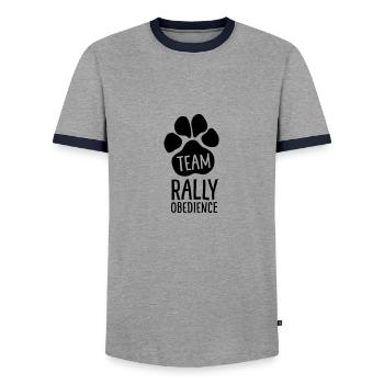 Team Rally Obedience - Patte canine - Sport canin - T-shirt contrasté Homme - gris/marine  - Devant - AI Model Female 172 light (172cm) & AI Model Male 178 light (178cm)