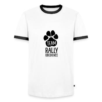 Team Rally Obedience - Patte canine - Sport canin - T-shirt contrasté Homme - blanc/noir - Devant - AI Model Female 172 light (172cm) & AI Model Male 178 dark (178cm)
