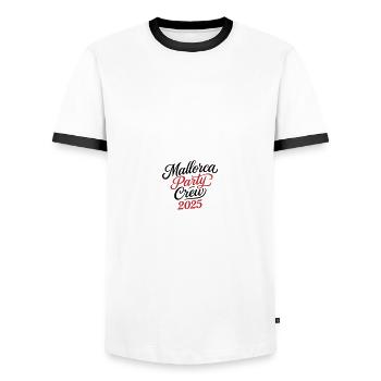Majorque Party Crew 2025 (Garantie du prix le plus bas) - T-shirt contrasté Homme - blanc/noir - Devant - AI Model Female 172 light (172cm) & AI Model Male 178 dark (178cm)