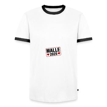 Malle 2025 Heart - Men's Ringer Shirt - white/black - Front - AI Model Female 172 light (172cm) & AI Model Male 178 dark (178cm)
