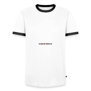 Équipe Turquie Drapeau Türkiye - T-shirt contrasté Homme - blanc/noir - Devant - AI Model Female 172 light (172cm) & AI Model Male 178 dark (178cm)