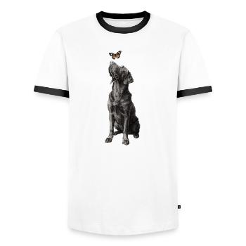 Labrador Illustration mit Schmetterling Hund Labbi - Männer Kontrast-T-Shirt - Weiß/Schwarz - Vorne - AI Model Female 172 light (172cm) & AI Model Male 178 dark (178cm)