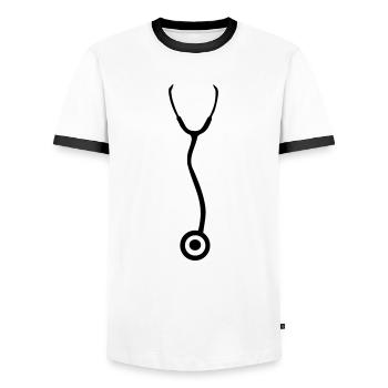 Stéthoscope - Docteur - Médecin - T-shirt contrasté Homme - blanc/noir - Devant - AI Model Female 172 light (172cm) & AI Model Male 178 dark (178cm)