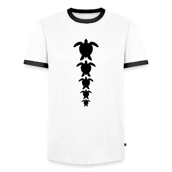 Many water turtles row - Men's Ringer Shirt - white/black - Front - AI Model Female 172 light (172cm) & AI Model Male 178 dark (178cm)