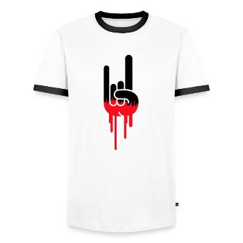 Heavy Metal Hard Rock Graffiti Horns Hand Gesture - Men's Ringer Shirt - white/black - Front - AI Model Female 172 light (172cm) & AI Model Male 178 dark (178cm)