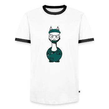 Die Alpaka OP-Schwester - Männer Kontrast-T-Shirt - Weiß/Schwarz - Vorne - AI Model Female 172 light (172cm) & AI Model Male 178 dark (178cm)