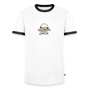 Crazy crazy chick behind wall - Men's Ringer Shirt - white/black - Front - AI Model Female 172 light (172cm) & AI Model Male 178 dark (178cm)