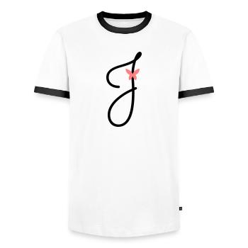 Letter J Butterfly Letter - Men's Ringer Shirt - white/black - Front - AI Model Female 172 light (172cm) & AI Model Male 178 dark (178cm)