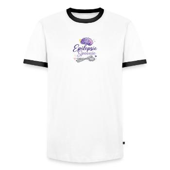 Cuillère pour l’épilepsie : conception de cerveau et de cuillère - T-shirt contrasté Homme - blanc/noir - Devant - AI Model Female 172 light (172cm) & AI Model Male 178 dark (178cm)