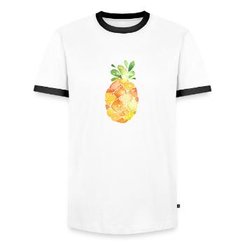 Vacances d'été à l'ananas Voyage à la plage Hipster - T-shirt contrasté Homme - blanc/noir - Devant - AI Model Female 172 light (172cm) & AI Model Male 178 dark (178cm)