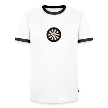 Dartboard Darts Sport Athletes Dartboard - Men's Ringer Shirt - white/black - Front - AI Model Female 172 light (172cm) & AI Model Male 178 dark (178cm)