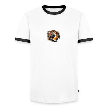 Tiger's Gaze The Soul of the Jungle - Men's Ringer Shirt - white/black - Front - AI Model Female 172 light (172cm) & AI Model Male 178 dark (178cm)