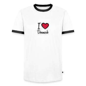 I Love Denmark Danmark Logo - Men's Ringer Shirt - white/black - Front - AI Model Female 172 light (172cm) & AI Model Male 178 dark (178cm)