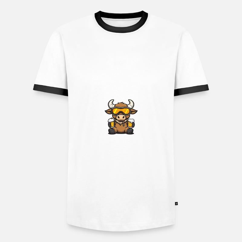 Stier Apres Ski Bier Comic - Männer Kontrast-T-Shirt - Weiß/Schwarz