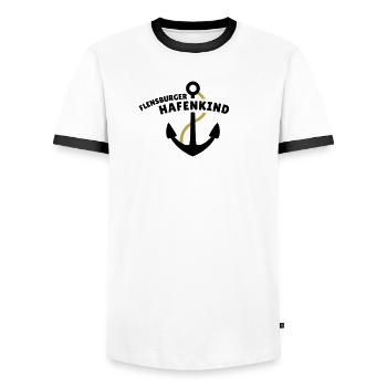Flensburger Hafenkind - Männer Kontrast-T-Shirt - Weiß/Schwarz - Vorne - AI Model Female 172 light (172cm) & AI Model Male 178 dark (178cm)