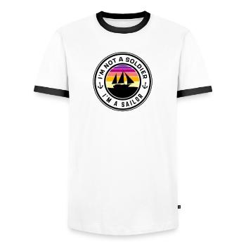 I ́m not a soldier I ́m a sailor - Men's Ringer Shirt - white/black - Front - AI Model Female 172 light (172cm) & AI Model Male 178 dark (178cm)