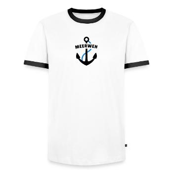 Meerweh - Männer Kontrast-T-Shirt - Weiß/Schwarz - Vorne - AI Model Female 172 light (172cm) & AI Model Male 178 dark (178cm)