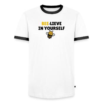 Bee-lieve en vous-même - T-shirt contrasté Homme - blanc/noir - Devant - AI Model Female 172 light (172cm) & AI Model Male 178 dark (178cm)