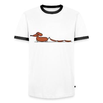 Dachshund with sausages - Men's Ringer Shirt - white/black - Front - AI Model Female 172 light (172cm) & AI Model Male 178 dark (178cm)