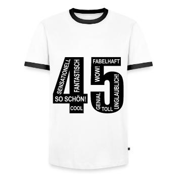 45. Geburtstag Wow Lustiges Motiv Nummer Ziffer 45 - Männer Kontrast-T-Shirt - Weiß/Schwarz - Vorne - AI Model Female 172 light (172cm) & AI Model Male 178 dark (178cm)