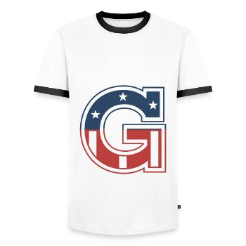 Lettre G États-Unis - T-shirt contrasté Homme - blanc/noir - Devant - AI Model Female 172 light (172cm) & AI Model Male 178 dark (178cm)
