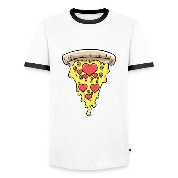 Pizza Liebe Love Is Love - Men's Ringer Shirt - white/black - Front - AI Model Female 172 light (172cm) & AI Model Male 178 dark (178cm)