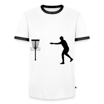 Discgolfer Bestseller Design Shirt - Männer Kontrast-T-Shirt - Weiß/Schwarz - Vorne - AI Model Female 172 light (172cm) & AI Model Male 178 dark (178cm)