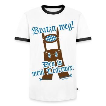 Bratzn weg! - Männer Kontrast-T-Shirt - Weiß/Schwarz - Vorne - AI Model Female 172 light (172cm) & AI Model Male 178 dark (178cm)