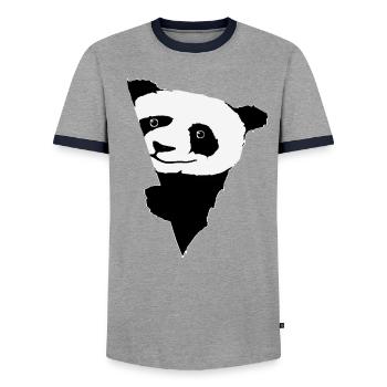 animal- color- fun- heart- nature- mask- penda - Men's Ringer Shirt - grey/navy  - Front - AI Model Female 172 light (172cm) & AI Model Male 178 light (178cm)