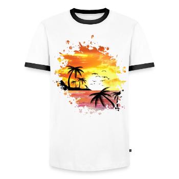 SUNSET, vacation, beach, sunset, sun - Men's Ringer Shirt - white/black - Front - AI Model Female 172 light (172cm) & AI Model Male 178 dark (178cm)