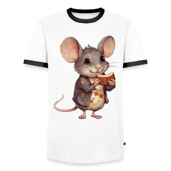 Happy mouse with chocolate biscuit - Men's Ringer Shirt - white/black - Front - AI Model Female 172 light (172cm) & AI Model Male 178 dark (178cm)