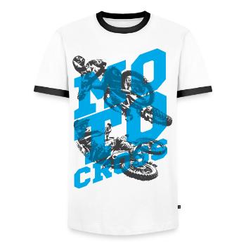 Motocross 01 - Men's Ringer Shirt - white/black - Front - AI Model Female 172 light (172cm) & AI Model Male 178 dark (178cm)