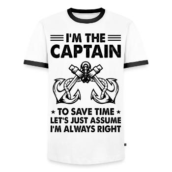 I'm The Captain To Save Time Let's Assume I'm Alwa - Männer Kontrast-T-Shirt - Weiß/Schwarz - Vorne - AI Model Female 172 light (172cm) & AI Model Male 178 dark (178cm)