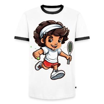 Tennis - Männer Kontrast-T-Shirt - Weiß/Schwarz - Vorne - AI Model Female 172 light (172cm) & AI Model Male 178 dark (178cm)