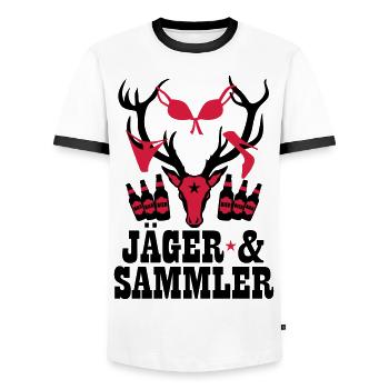 66 Hirsch Jäger und Sammler Bier Party Sex Spaß - Männer Kontrast-T-Shirt - Weiß/Schwarz - Vorne - AI Model Female 172 light (172cm) & AI Model Male 178 dark (178cm)