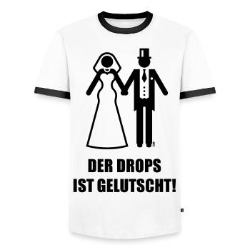 Der Drops Ist Gelutscht! JGA Polterabend Hochzeit - Männer Kontrast-T-Shirt - Weiß/Schwarz - Vorne - AI Model Female 172 light (172cm) & AI Model Male 178 dark (178cm)
