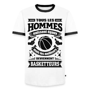 LES MEILLEURS HOMMES DEVIENNENT BASKETTEURS - T-shirt contrasté Homme - blanc/noir - Devant - AI Model Female 172 light (172cm) & AI Model Male 178 dark (178cm)