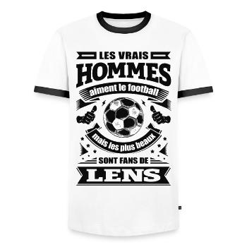 LES VRAIS HOMMES SONT FANS DE LENS - T-shirt contrasté Homme - blanc/noir - Devant - AI Model Female 172 light (172cm) & AI Model Male 178 dark (178cm)