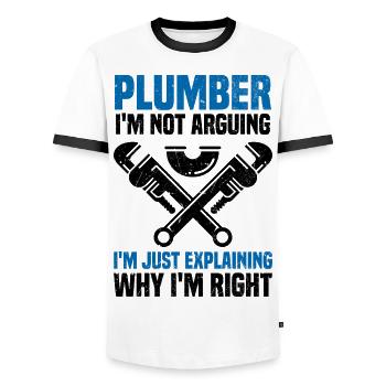 Plumber - Men's Ringer Shirt - white/black - Front - AI Model Female 172 light (172cm) & AI Model Male 178 dark (178cm)