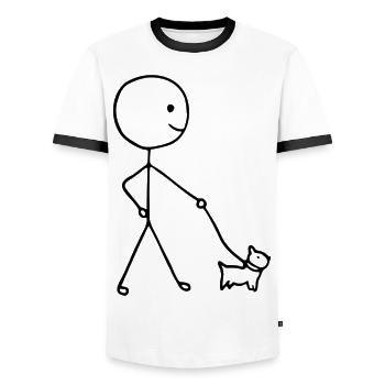 Funny Stickman walking with a Dog - Men's Ringer Shirt - white/black - Front - AI Model Female 172 light (172cm) & AI Model Male 178 dark (178cm)