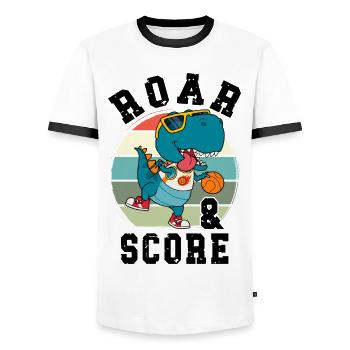 Basketball Dino T-Rex Player Sports Comic Cartoon - Men's Ringer Shirt - white/black - Front - AI Model Female 172 light (172cm) & AI Model Male 178 dark (178cm)