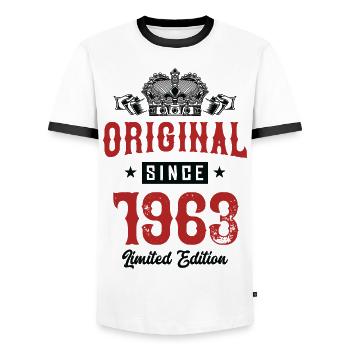 1963 limited edition - Männer Kontrast-T-Shirt - Weiß/Schwarz - Vorne - AI Model Female 172 light (172cm) & AI Model Male 178 dark (178cm)
