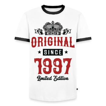 1997 Limited Edition - Men's Ringer Shirt - white/black - Front - AI Model Female 172 light (172cm) & AI Model Male 178 dark (178cm)