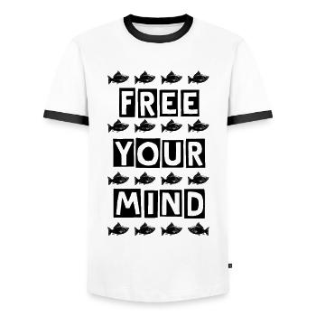 LIBÉREZ VOTRE - T-shirt contrasté Homme - blanc/noir - Devant - AI Model Female 172 light (172cm) & AI Model Male 178 dark (178cm)