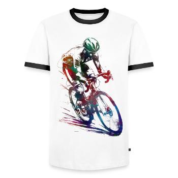 Cycling #cycling #sport #bike - Men's Ringer Shirt - white/black - Front - AI Model Female 172 light (172cm) & AI Model Male 178 dark (178cm)