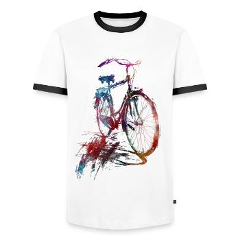 Cycling #cycling #sport #bike - Men's Ringer Shirt - white/black - Front - AI Model Female 172 light (172cm) & AI Model Male 178 dark (178cm)