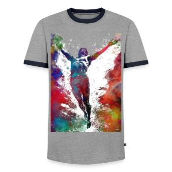 Towards the water surface #sport - Men's Ringer Shirt - grey/navy  - Front - AI Model Female 172 light (172cm) & AI Model Male 178 light (178cm)
