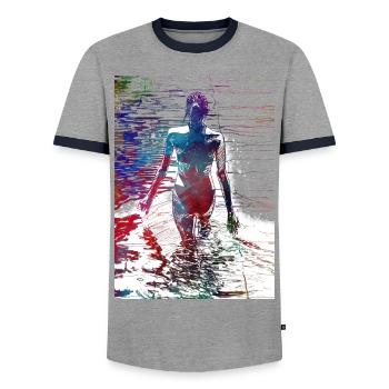 Swimmer sport #swimmer #sport - Men's Ringer Shirt - grey/navy  - Front - AI Model Female 172 light (172cm) & AI Model Male 178 light (178cm)