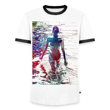 Sport de natation #swimmer #sport - T-shirt contrasté Homme - blanc/noir - Devant - AI Model Female 172 light (172cm) & AI Model Male 178 dark (178cm)