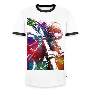 Motor racing #motor #sport - Men's Ringer Shirt - white/black - Front - AI Model Female 172 light (172cm) & AI Model Male 178 dark (178cm)